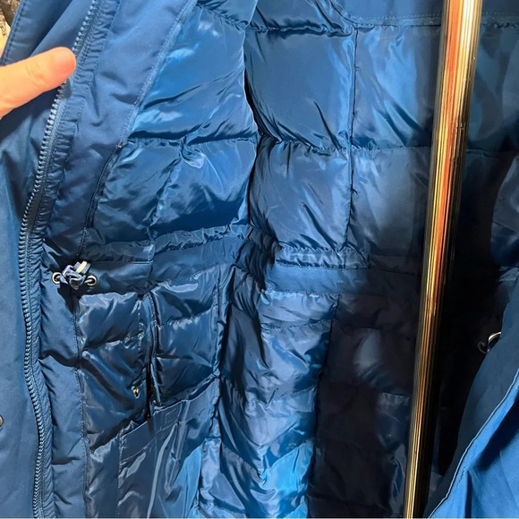 LAND’S END ~ Women’s Long Puffy Down Jacket with Detachable Hood Blue Pockets - Picture 12 of 14